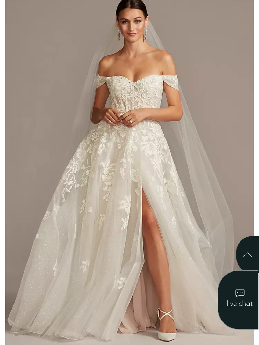 Galina Signature- Off-Shoulder Ivory Lace Wedding Dress with Side Slit
